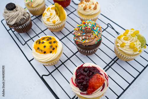 Cupcakes with different flavors on a grid