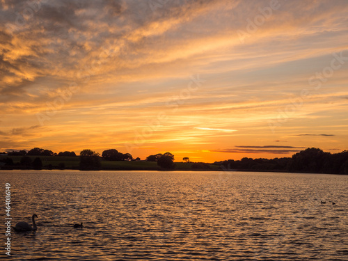 Beautiful early Autumn sunset with wildlife at Pickmere Lake, Pickmere, Knutsford, Cheshire, UK