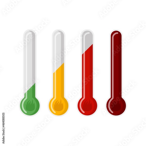 Icon thermometer indicator the degree of sharpness of the dish isolated on white background. Sticker for menu restaurant in flat style.