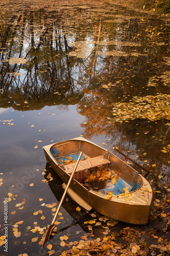 Golden wooden boat at beaut...