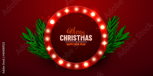 Christmas bright background. Retro Christmas light sign.