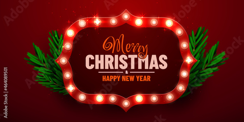 Christmas bright background. Retro Christmas light sign.