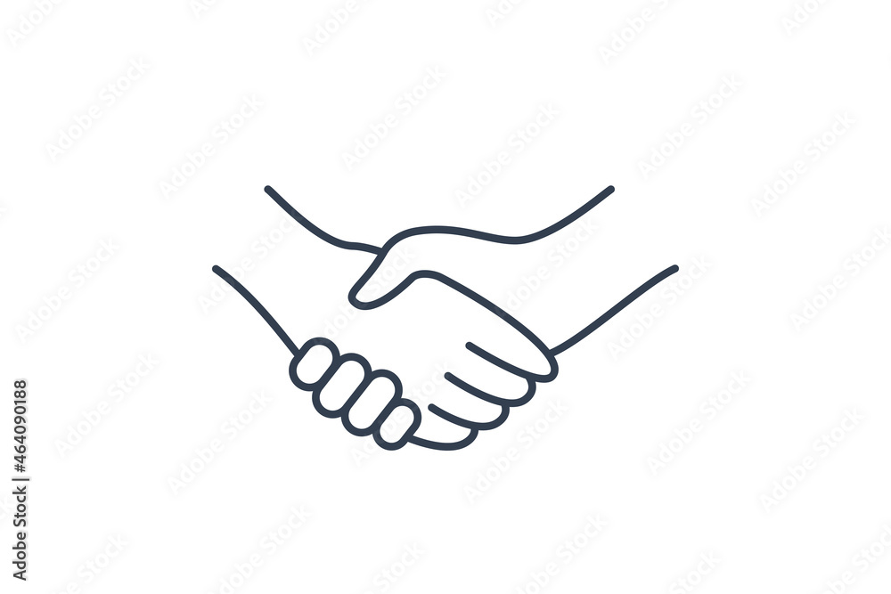 Simple Handshake Line Icon. Two Hands Make a Deal Illustration isolated on White Background. Usable for Business and Cooperation Logos. Flat Vector Icon Design Template Element. Simple Handshake Line Icon. Two Hands Make a Deal Illustration isolated on White Background. Usable for Business and Cooperation Logos. Flat Vector Icon Design Template Element.