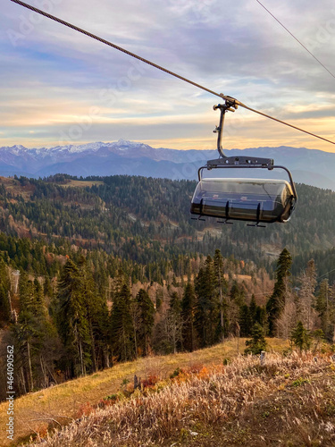 gorgeous view of the autumn slopes of the mountains of the Caucasian ridge at sunset