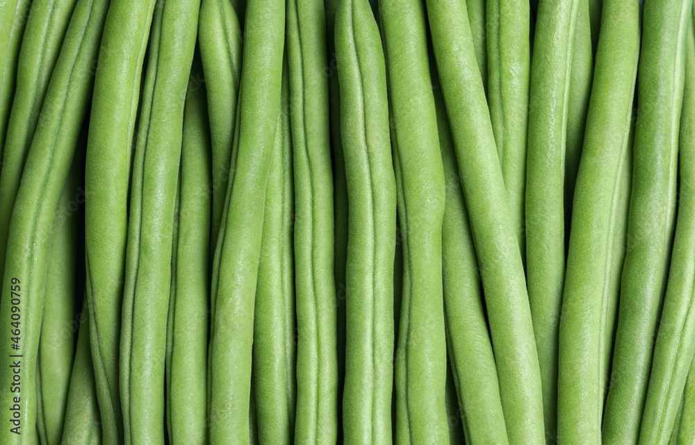 Pile of green beans as background. Top view