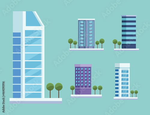 five city buildings icons