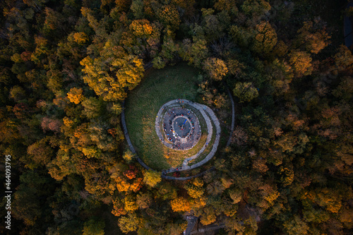 Aerial view on Union of Lublin Mound in High Castle Mountain in Lviv