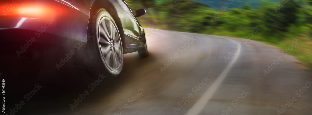 Sport car wheel drifting on road