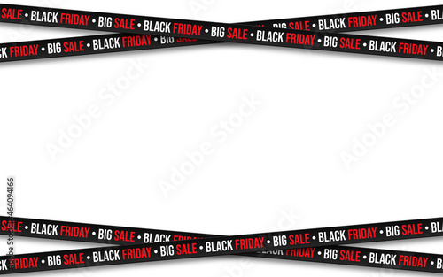 Black Friday background. Crossed ribbons and stripes with text on white background. Black Friday promotional banner with space for text. Vector
