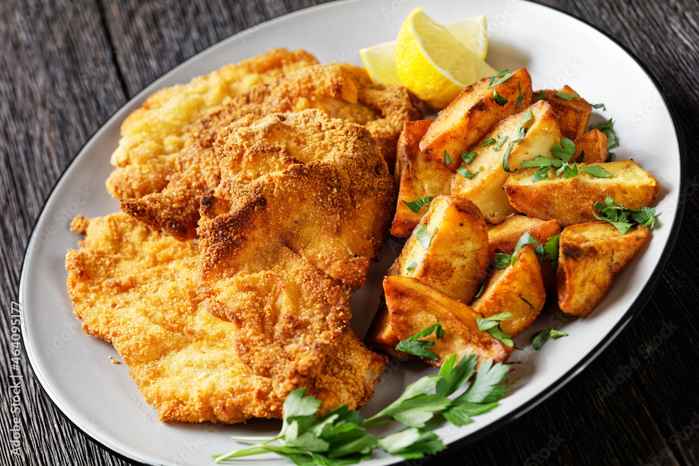 crispy Chicken Cutlets with spicy roasted potatoes crispy Chicken Cutlets with spicy roasted potatoes