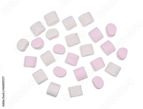 Marshmallows isolated on white background. Top view