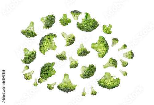 Piece of broccoli isolated on white background. Top view