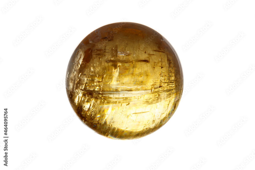 Macro mineral stone Calcite orb on a white background