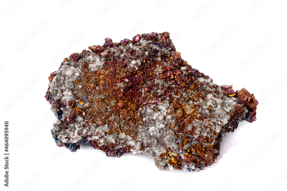 Macro mineral stone Chalcopyrite on a white background Macro mineral stone Chalcopyrite on a white background