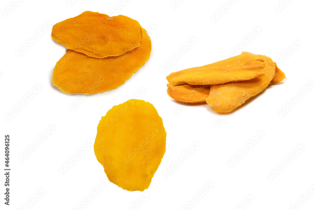 Dry tasty mango slices isolated on a white background. Dry tasty mango slices isolated on a white background.