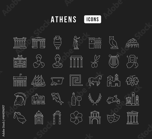 Set of linear icons of Athens