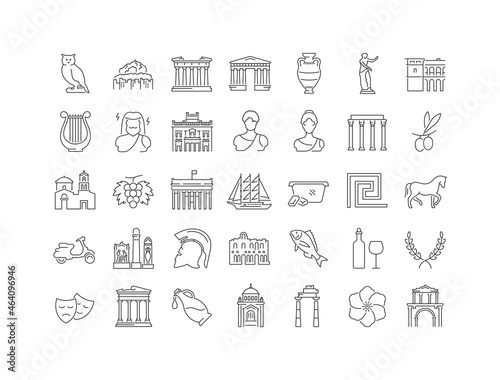 Set of linear icons of Athens