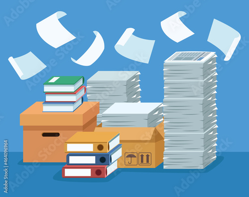 pile documents in boxes