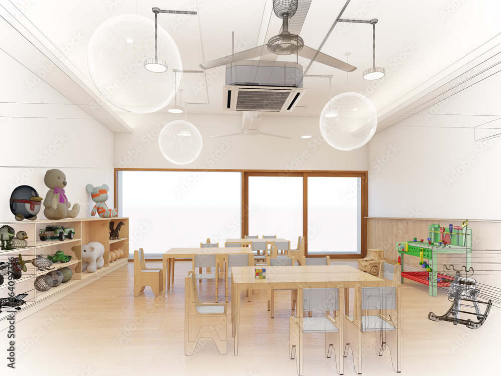 3d rendering of interior kindergarten class