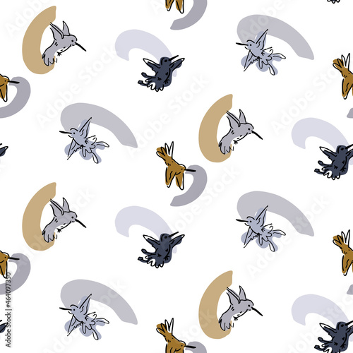 Abstract playful masculine humming bird shape pattern. Seamless modern simple collage style design for retro kids all over print. Trendy home decor, kid fashion, wallpaper in vector repeat.