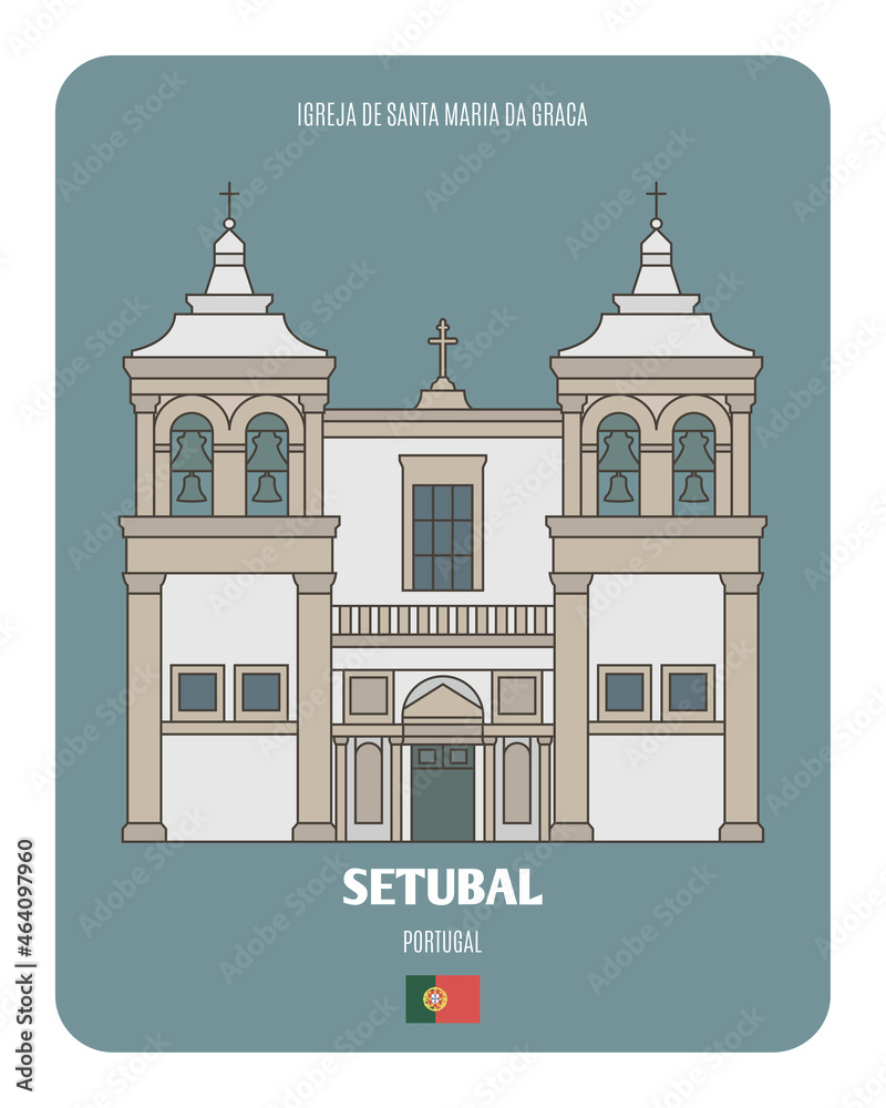 Fototapeta premium Igreja de Santa Maria da Graca in Setubal, Portugal. Architectural symbols of European cities
