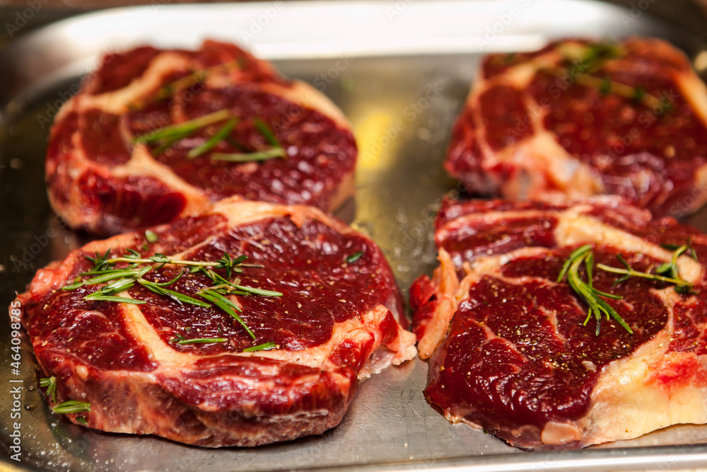 delicious fresh red meat steaks, prepared for cooking