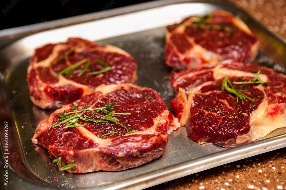 delicious fresh red meat steaks, prepared for cooking
