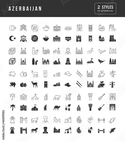 Set of simple icons of Azerbaijan