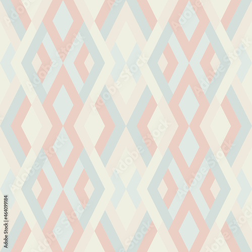 Abstract seamless pattern. Vector geometric background of triangles in pastel blue and yellow colors. Mosaic texture for textile, clown, carpeting, warp, book cover, clothes