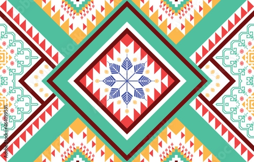 Ikat ethnic pattern design. Aztec fabric carpet mandala ornament boho chevron textile decoration wallpaper. Tribal turkey African Indian traditional embroidery vector illustrations background.