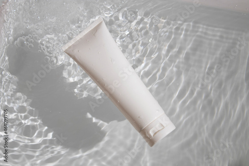 white water fresh background, cosmetic makeup bottle lotion cream product with beauty fashion skincare healthcare mockup