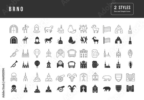Set of simple icons of Brno
