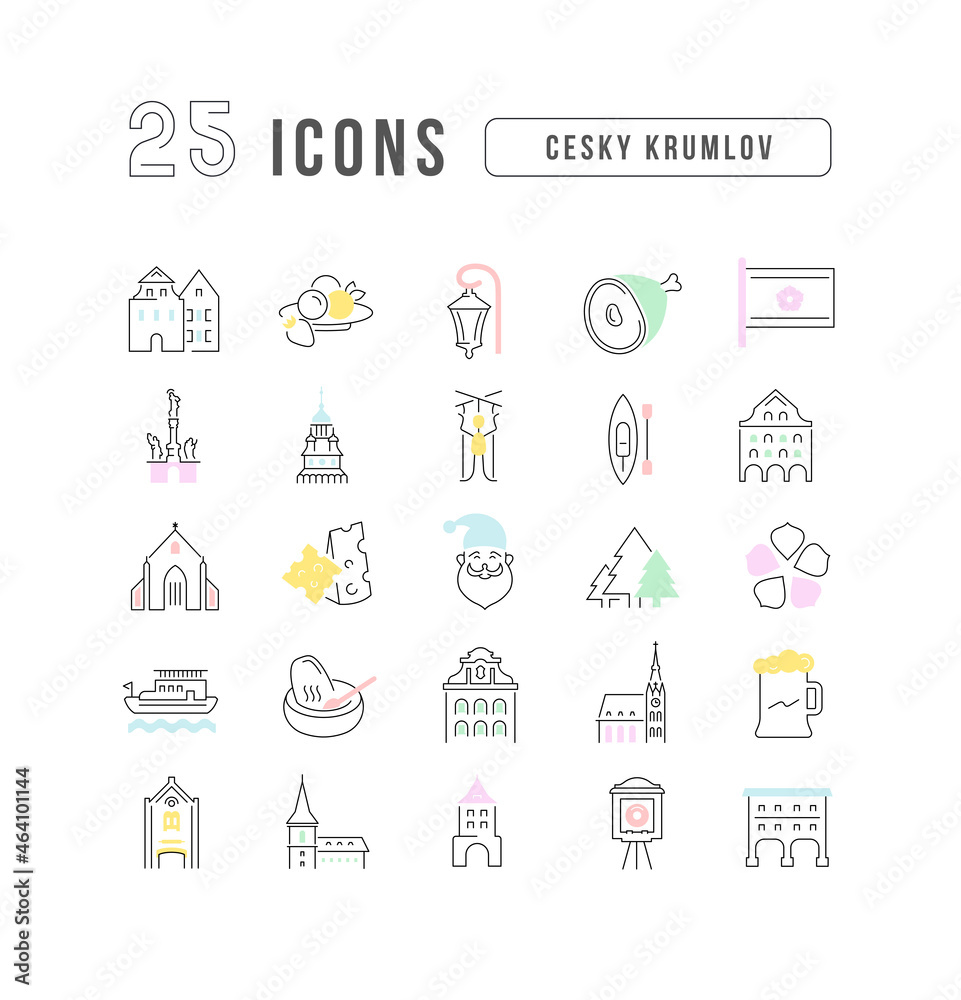 Set of simple icons of Cesky Krumlov