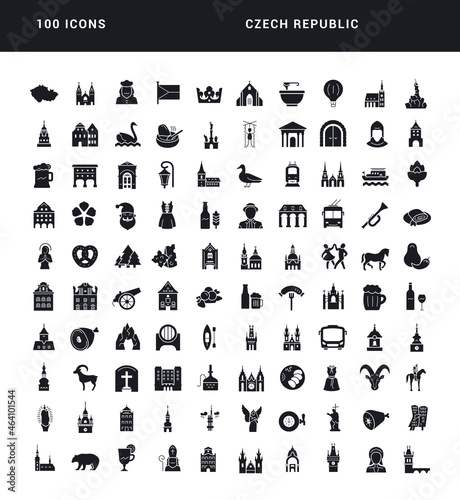 Czech Republic. Collection of perfectly simple monochrome icons for web design, app, and the most modern projects. Universal pack of classical signs for category Countries and Cities.