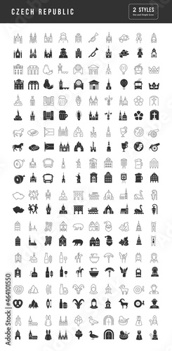 Czech Republic. Collection of perfectly simple monochrome icons for web design, app, and the most modern projects. Universal pack of classical signs for category Countries and Cities.