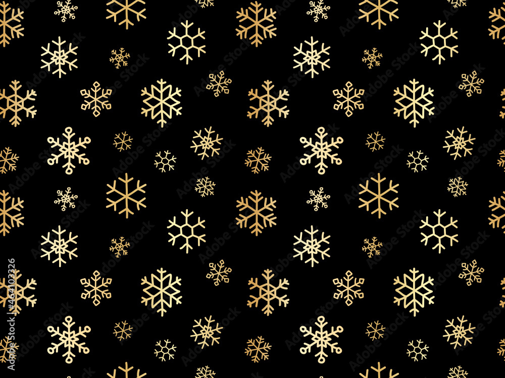 Falling gold snow flakes infinite pattern
