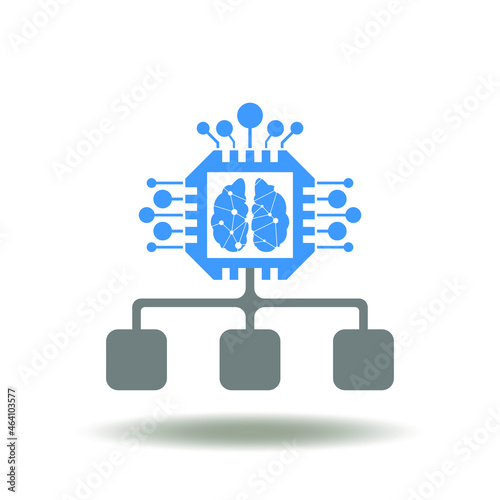 Vector illustration of chart with circuit and brain. Symbol of ai network. Icon of edge computing.