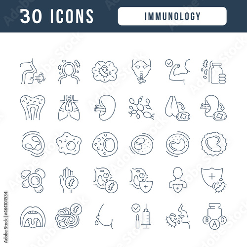Immunology. Collection of perfectly thin icons for web design, app, and the most modern projects. The kit of signs for category Medicine.