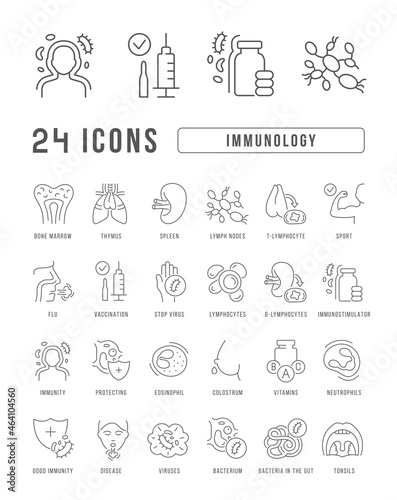 Immunology. Collection of perfectly thin icons for web design, app, and the most modern projects. The kit of signs for category Medicine.