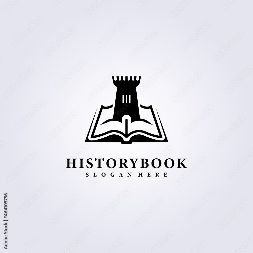 fantasy castle rise from a book logo vector illustration design vintage classic old logo design