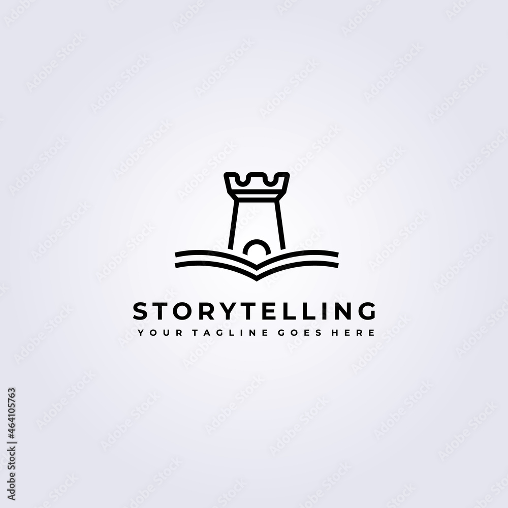 line art castle book icon logo vector symbol flat illustration design