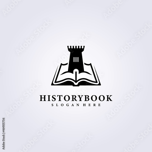 fantasy castle rise from a book logo vector illustration design vintage classic old logo design
