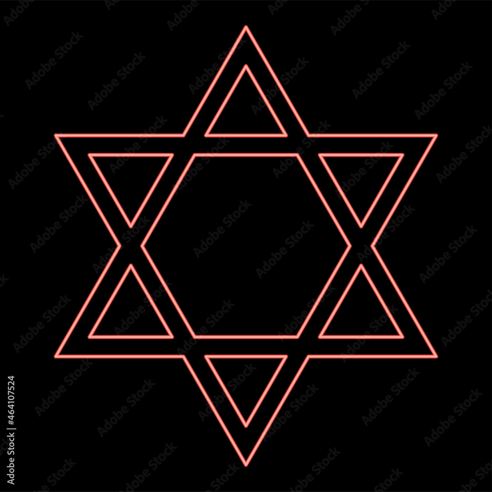 Neon jewish star of david icon black color in circle red color vector illustration flat style image Neon jewish star of david icon black color in circle red color vector illustration flat style image