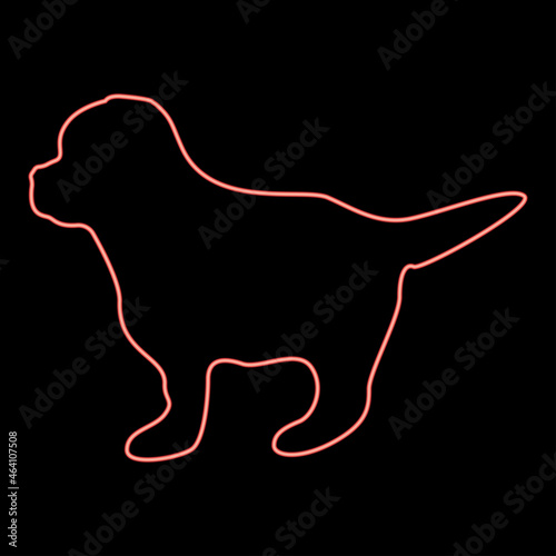 Neon puppy icon black color in circle red color vector illustration flat style image