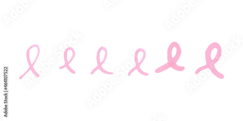 Pink ribbons set. Hand drawn illustration with marker pen. Breast cancer awareness. Vector illustration, flat design