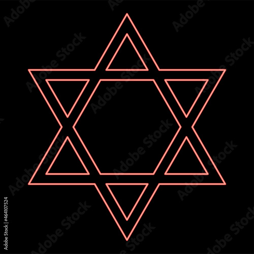Neon jewish star of david icon black color in circle red color vector illustration flat style image