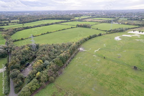 Aerial Houses Residential British England Drone Above View Summer Blue Sky Estate Agent..