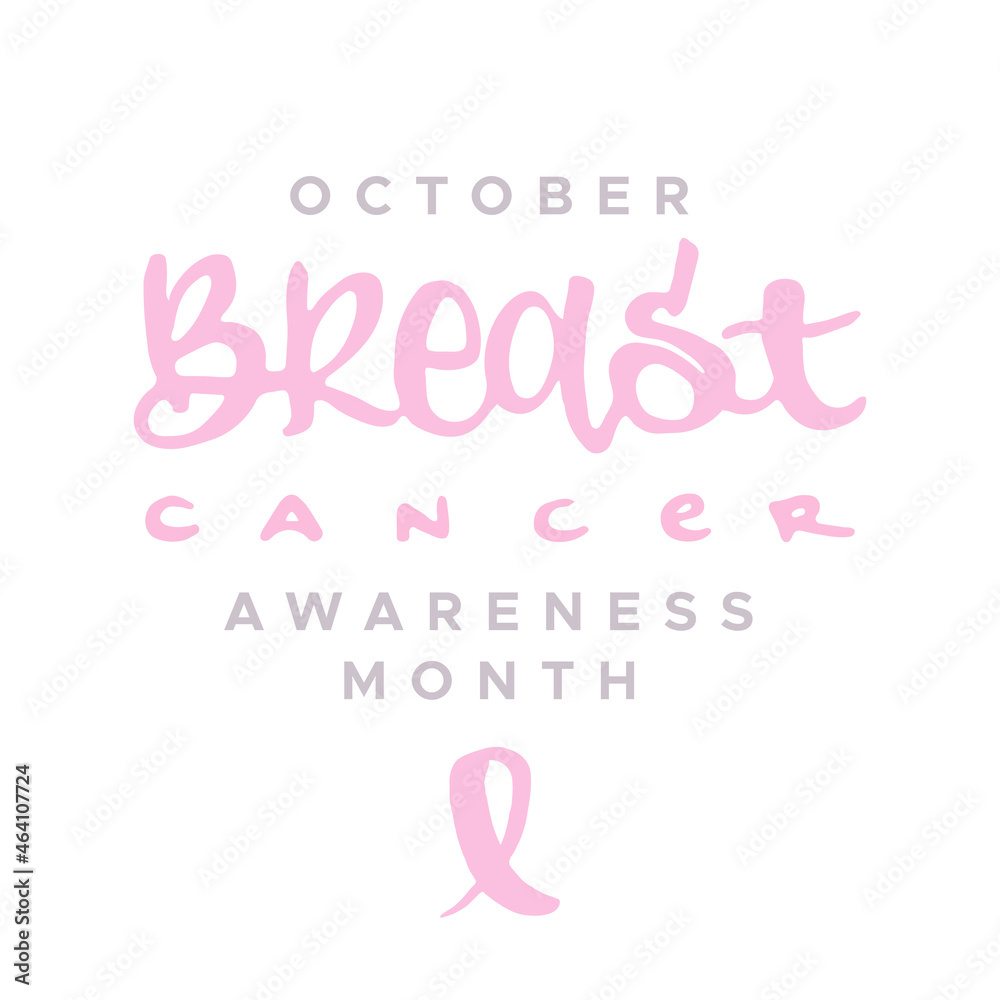 Breast cancer awareness month lettering. Hand drawn text. Vector illustration, flat design