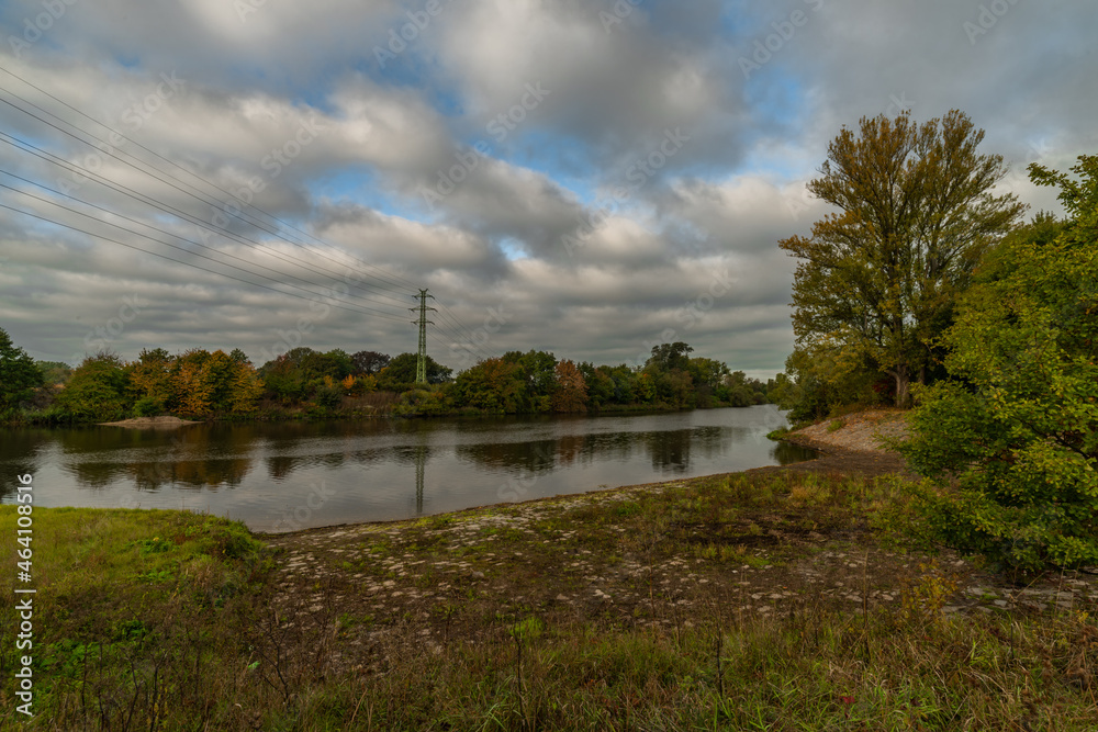 River Labe near central Bohemian town Kolin in autumn color morning