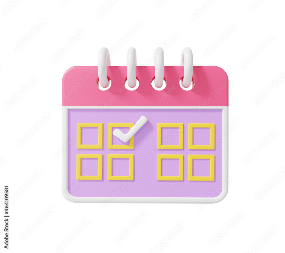 3d render Calendar icon isolated on white background marked big day appointment. minimal cartoon style design. Day month year concept. cute smooth. illustration